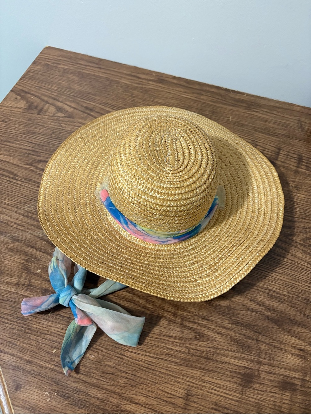 1995 Olympics Straw Wide-Brim Sun Hat with Pastel Scarf
